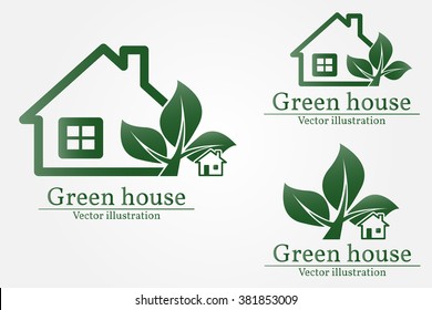 Green house logo. For web design and application interface, also useful for infographics. Vector illustration.