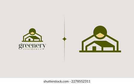 Green House Monoline Logo Illustration. Universal creative premium symbol. Vector sign icon logo template