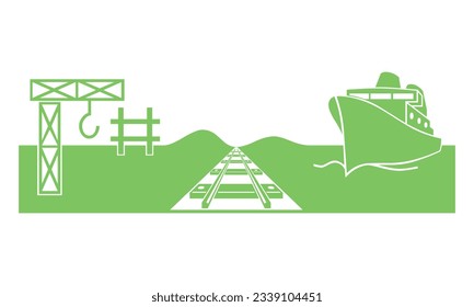 Green house nature art vector design with ground trees, ship and house