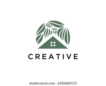 Green house nature logo design, leaf concept on the house.	