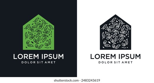 Green house nature logo design, leaf concept at home. inspirationAbstract leaf house logo	