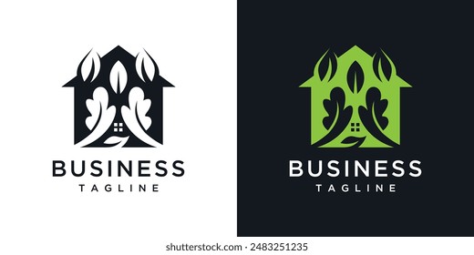 Green house nature logo design, leaf concept at home. inspirationAbstract leaf house logo	