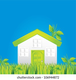 green house on grass with blue sky background