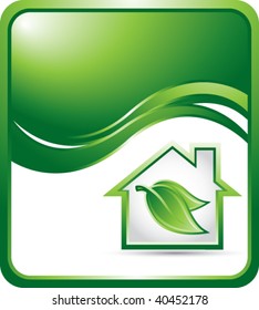 green house on green wave background
