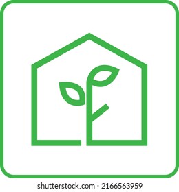 Green house outline icon in vector format.