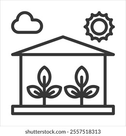 Green House Outline Icon Vector Illustration