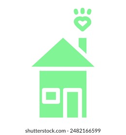 A green house with a paw print heart coming out of the chimney. It symbolizes a loving home for pets.
