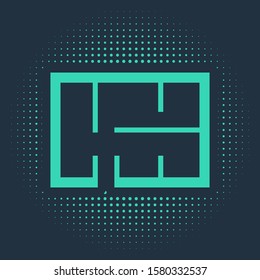 Green House plan icon isolated on blue background. Abstract circle random dots. Vector Illustration
