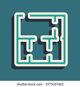 Green House plan icon isolated on green background. Long shadow style. Vector