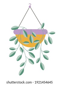 Green house plant in flat style in a pot vector icon. Houseplants isolated on white background. National Gardening Day. Stylish decor. Plants in stylish pots