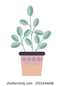 Green house plant in flat style in a pot vector icon. Houseplants isolated on white background. National Gardening Day. Stylish decor. Plants in stylish pots