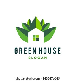 green house property logo leaf tree icon vector template Eco sign illustration on white background