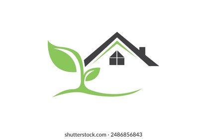 Green house with roof and windows  coming out from plant leaves