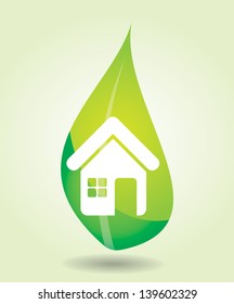 Green house sign with leaf - abstract illustration with background