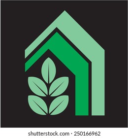 Green House. Sign. logo element 3. The stylized image of a house, a tree with leaves.