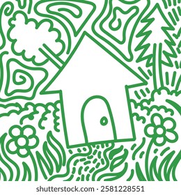 Green house simple doodle illustration, hand made illustration