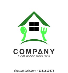 green house with spoon and fork logo, food and cooking vector, restaurant logo, home kitchen