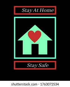 Green House .stay at home.stay safe text design with love vector with black isolated background 
