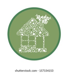 Green house symbol over environment icons  