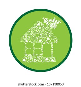 Green house symbol over environment icons  