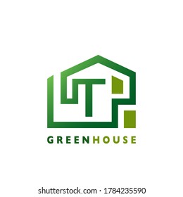 Green House T Letter Logo Line  Template Design for Building Real Estate Business Identity Logo Icon.