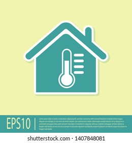 Green House Temperature Icon Isolated On Yellow Background. Thermometer Icon. Vector Illustration