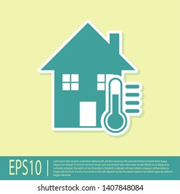 Green House temperature icon isolated on yellow background. Thermometer icon. Vector Illustration