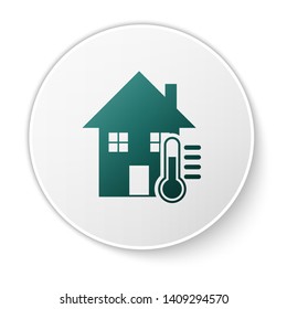 Green House temperature icon isolated on white background. Thermometer icon. White circle button. Vector Illustration