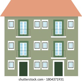 green house three floors with light red roof