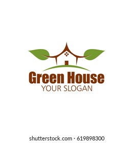 green house with three leaf roof logo vector template