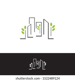 green house and tree building logo design vector symbol sign illustrations