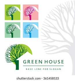Green House and Tree. Graphic Vector Logo