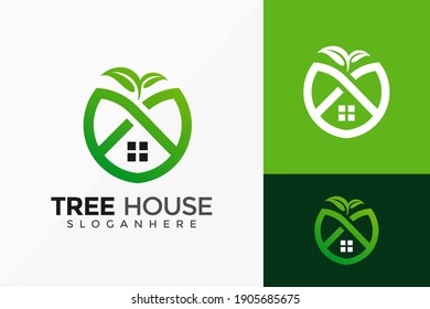 Green House and Tree Home Logo Design, Minimalist Logos Designs Vector Illustration Template