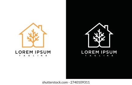 Green House Tree Logo Design for Real Estate Eco-Friendly Home and Sustainable Property.