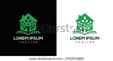 Green House Tree Logo on Open Book Education Growth Eco-friendly.