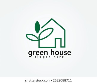 green house tree house logo, striped house that blends with leaf ribs, logo design inspiration