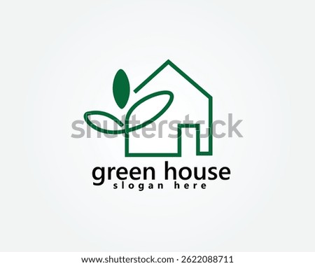 green house tree house logo, striped house that blends with leaf ribs, logo design inspiration