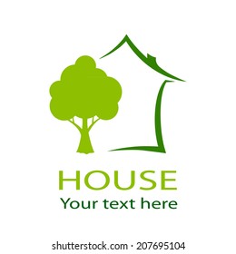 Green House And Tree Vector