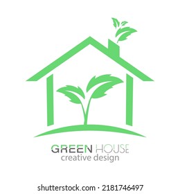 Green house. Vector logo, emblem or sticker of a smart home, eco-construction or eco-repair. Vector for websites, applications and creative ideas. Flat style