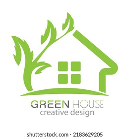 Casa verde. Logo vectorial, emblema o pegatina de una casa inteligente, ecoconstrucción o reparación ecológica. Vector de sitios web, aplicaciones e ideas creativas. Estilo plano