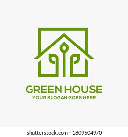 green house vector logo illustration perfect good for nature logo buildings flat color style with and green.