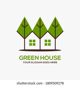 la imagen del logotipo del vector de la casa verde es perfecta para los edificios con el logotipo de la naturaleza de color plano con el verde y el marrón.