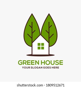 la imagen del logotipo del vector de la casa verde es perfecta para los edificios con el logotipo de la naturaleza de color plano con el marrón y el verde.