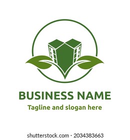 Green house vector logo illustration for real estate apartment and architecture company. Green real estate logo concept. Vector illustration, Graphic Design Editable.  