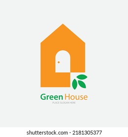 green house vector logo illustration perfect good for nature logo buildings flat color style orange and green.