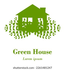 green house vector logo illustration style flat design on white background, Nature concepts green energy and sustainability.