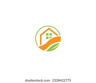 Green house vector logo illustration with nature home logo flat style vector template.