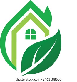 Green house vector logo template. Vegan symbol, eco logo. Leaf and natural logo concept.