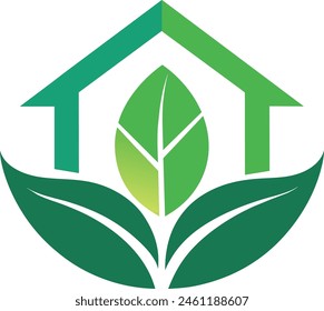 Plantilla de logotipo de Vector de la casa verde. Símbolo vegano, logo ecológico. Concepto de logotipo natural y de hoja.