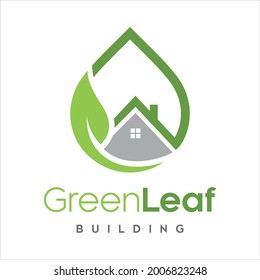 Green house with water drop logo design vector.